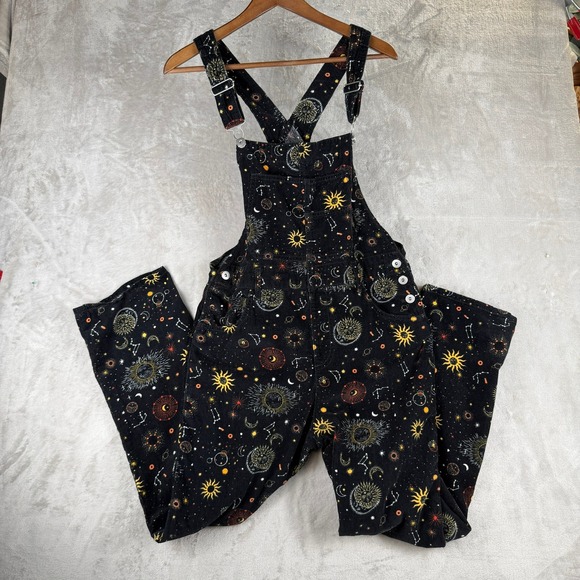 No Boundaries Denim - Celestial Corduroy Overalls Black Sun Moon Star Goth Womens Print Size 9